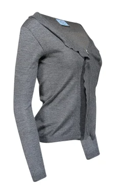 Prada - Grey Silk Cashmere Blend Zipper Front Sweater Sz 2