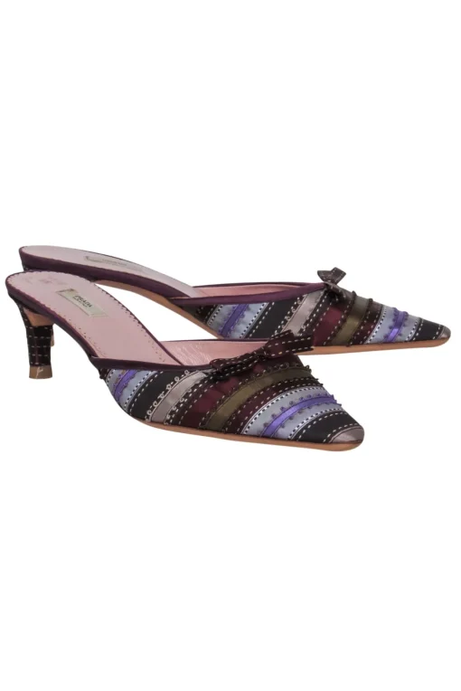 Prada - Purple Satin Ribbon Striped Kitten Heel Mules Sz 8