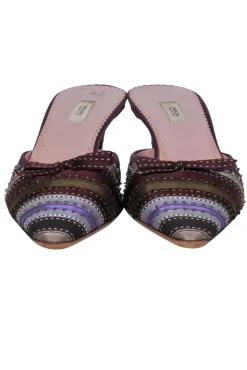 Prada - Purple Satin Ribbon Striped Kitten Heel Mules Sz 8