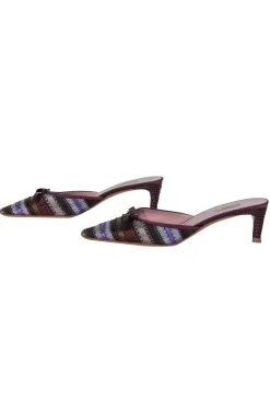 Prada - Purple Satin Ribbon Striped Kitten Heel Mules Sz 8