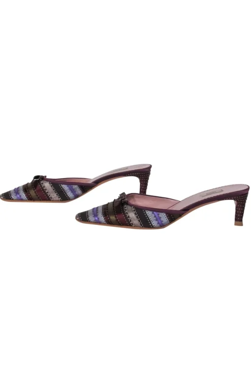 Prada - Purple Satin Ribbon Striped Kitten Heel Mules Sz 8