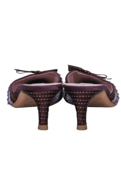 Prada - Purple Satin Ribbon Striped Kitten Heel Mules Sz 8