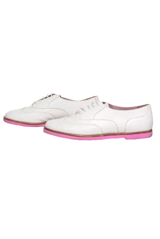 Pretty Ballerinas - Cream Lace-Up Oxfords w/ Pink Sole Sz 6
