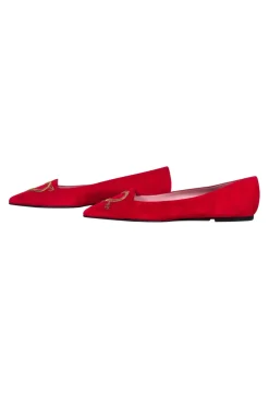 Pretty Loafers - Red Pointed Toe Heart Embroidered Flats Sz 12