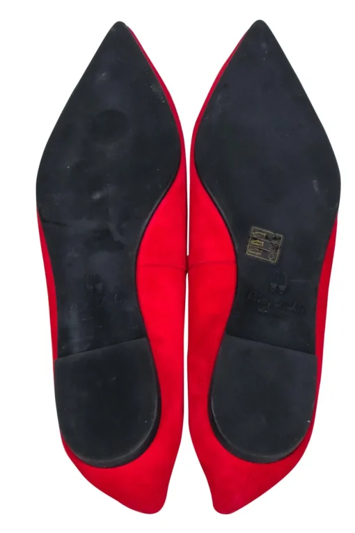Pretty Loafers - Red Pointed Toe Heart Embroidered Flats Sz 12