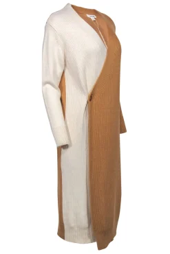 Prima - Camel & Ivory Two-Toned Wrap Maxi Sweater Dress Sz S