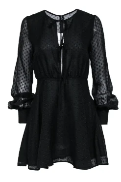 Privacy Please - Black Polka Dot Jacquard Fit & Flare Dress w/ Ties Sz S