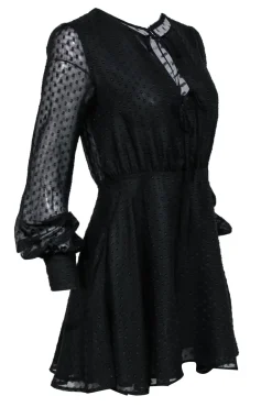 Privacy Please - Black Polka Dot Jacquard Fit & Flare Dress w/ Ties Sz S