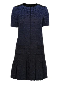 Proenza Schouler - Black & Blue Boucle Short Sleeve Drop Waist Sheath Dress Sz 4