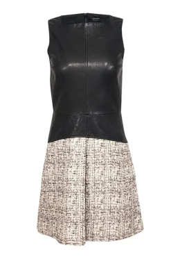 Proenza Schouler - Black Leather A-Line Dress w/ Pink & Cream Tweed Skirt Sz 4