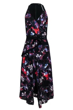 Proenza Schouler - Black w/ Purple & Red Floral Print Sleeveless Midi Dress Sz 2