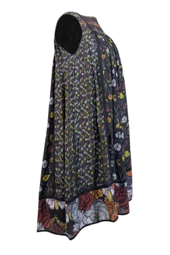 Proenza Schouler - Black w/ Yellow & White Floral Print Sleeveless Silk Dress Sz 2