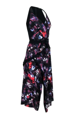 Proenza Schouler - Black w/ Purple & Red Floral Print Sleeveless Midi Dress Sz 2