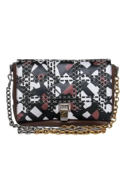 Proenza Schouler - Brown, Black & White Crossbody Bag w/ Mixed Metal Chain Strap