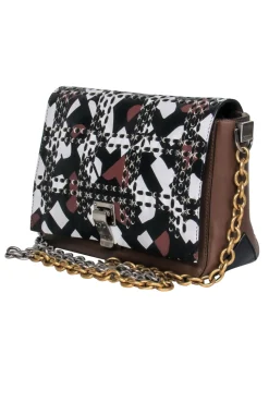 Proenza Schouler - Brown, Black & White Crossbody Bag w/ Mixed Metal Chain Strap