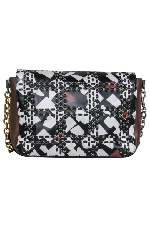 Proenza Schouler - Brown, Black & White Crossbody Bag w/ Mixed Metal Chain Strap