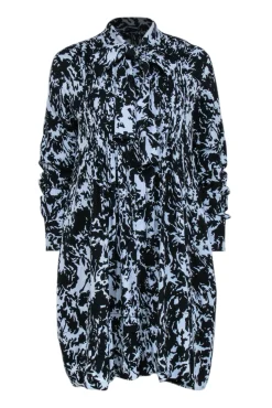 Proenza Schouler - Light Blue & Black Abstract Print Shirt Dress w/ Neck Tie Sz 6