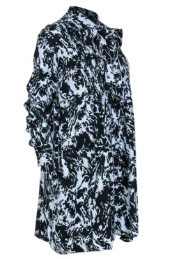 Proenza Schouler - Light Blue & Black Abstract Print Shirt Dress w/ Neck Tie Sz 6