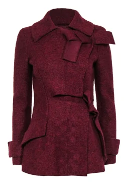 Proenza Schouler - Maroon Double Breasted Snap Button-Up Wool Peacoat w/ Wrap Tie Sz 2