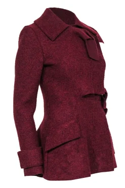 Proenza Schouler - Maroon Double Breasted Snap Button-Up Wool Peacoat w/ Wrap Tie Sz 2