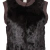 Qi - Brown Rabbit Fur Knit Vest Sz S