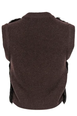 Qi - Brown Rabbit Fur Knit Vest Sz S