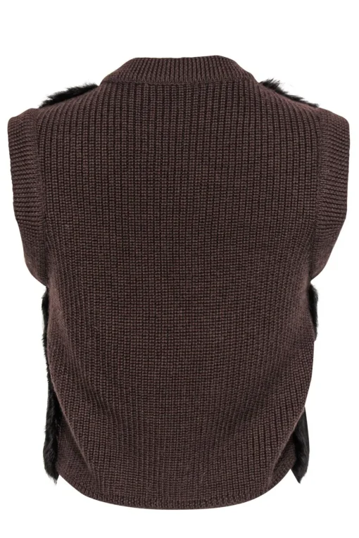 Qi - Brown Rabbit Fur Knit Vest Sz S