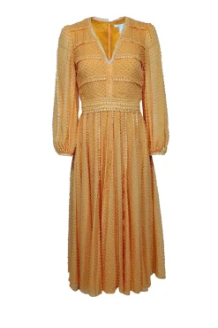 Rachel Gilbert - Orange Long Sleeve Textured Midi Dress Sz 4