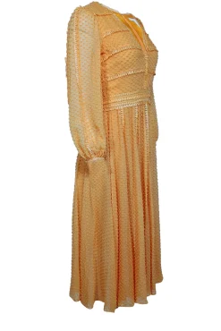 Rachel Gilbert - Orange Long Sleeve Textured Midi Dress Sz 4
