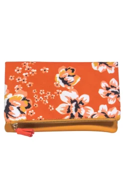Rachel Pally - Orange & Yellow Canvas & Leather Floral Print Clutch