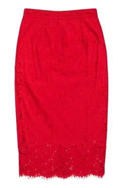 Rachel Parcell - Red Floral Lace Midi Skirt Sz S