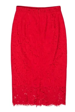Rachel Parcell - Red Floral Lace Midi Skirt Sz S