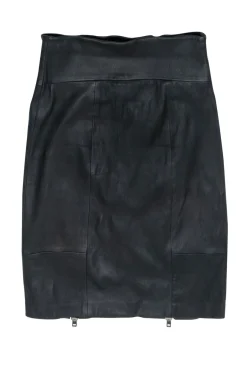 Rachel Zoe - Black Leather Double Zipper Pencil Skirt Sz 4