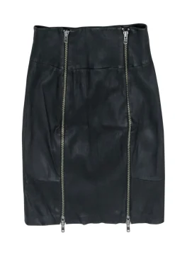 Rachel Zoe - Black Leather Double Zipper Pencil Skirt Sz 4