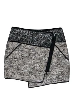 Rachel Zoe - Black, White, & Gold, Textured Woven Moto Zip Skirt Sz 2