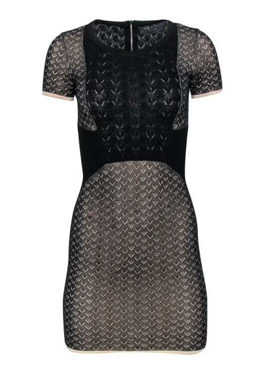 Rag & Bone - Black & Beige Fitted Knit Mini Dress Sz XS