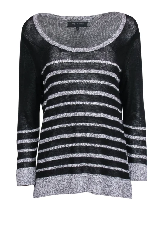 Rag & Bone - Black & Grey Striped Knit Sweater Sz M