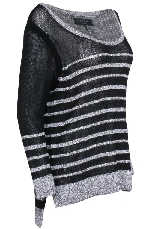 Rag & Bone - Black & Grey Striped Knit Sweater Sz M