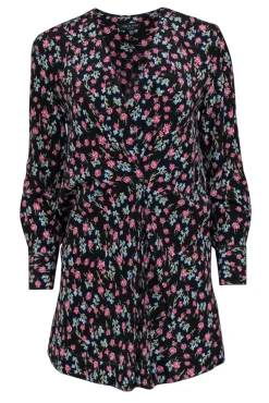 Rag & Bone - Black & Multicolor Floral Faux Wrap Silk "Shields" Dress Sz XXS
