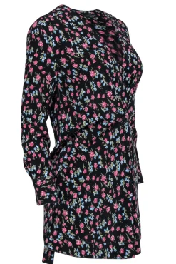 Rag & Bone - Black & Multicolor Floral Faux Wrap Silk "Shields" Dress Sz XXS