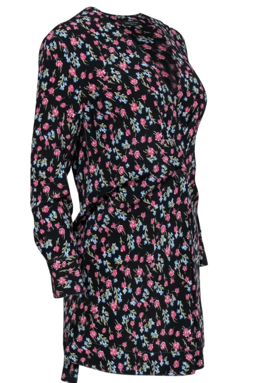 Rag & Bone - Black & Multicolor Floral Faux Wrap Silk "Shields" Dress Sz XXS