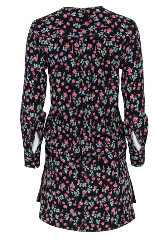 Rag & Bone - Black & Multicolor Floral Faux Wrap Silk "Shields" Dress Sz XXS