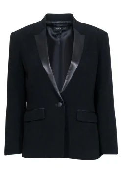 Rag & Bone - Black Blazer w/ Lamb Leather Lapel Sz 6
