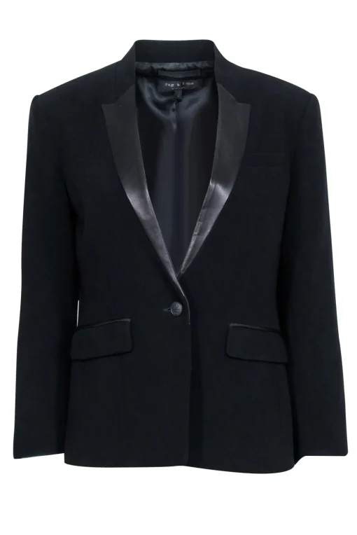 Rag & Bone - Black Blazer w/ Lamb Leather Lapel Sz 6