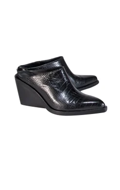 Rag & Bone - Black Croc Embossed Leather Mules Sz 7