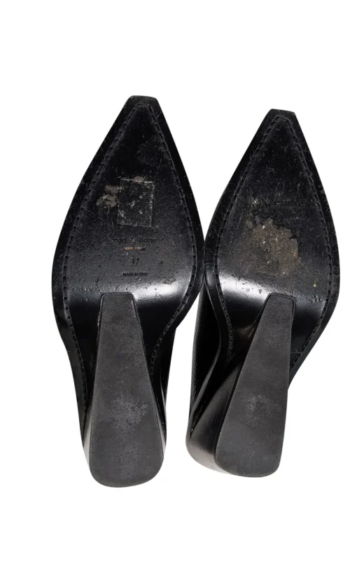 Rag & Bone - Black Croc Embossed Leather Mules Sz 7