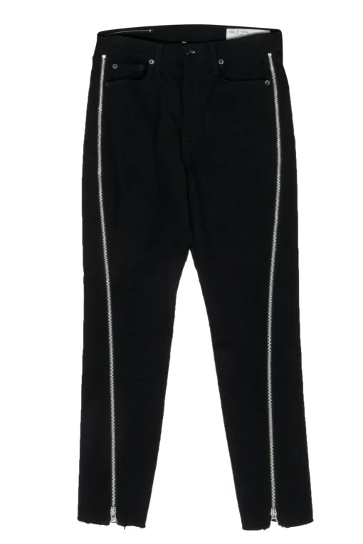 Rag & Bone - Black Frayed Hem Skinny Jeans w/ Zipper Detail Sz 27
