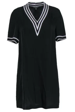 Rag & Bone - Black Short Sleeve Shift Dress w/ Striped Trim Sz XS