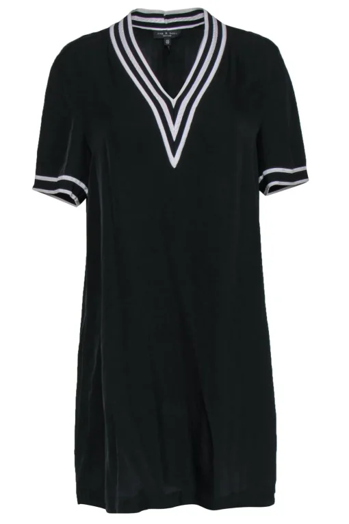 Rag & Bone - Black Short Sleeve Shift Dress w/ Striped Trim Sz XS