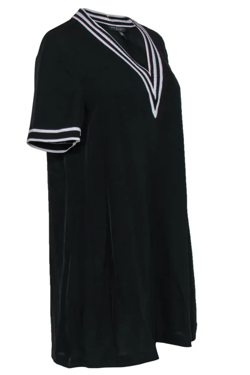 Rag & Bone - Black Short Sleeve Shift Dress w/ Striped Trim Sz XS